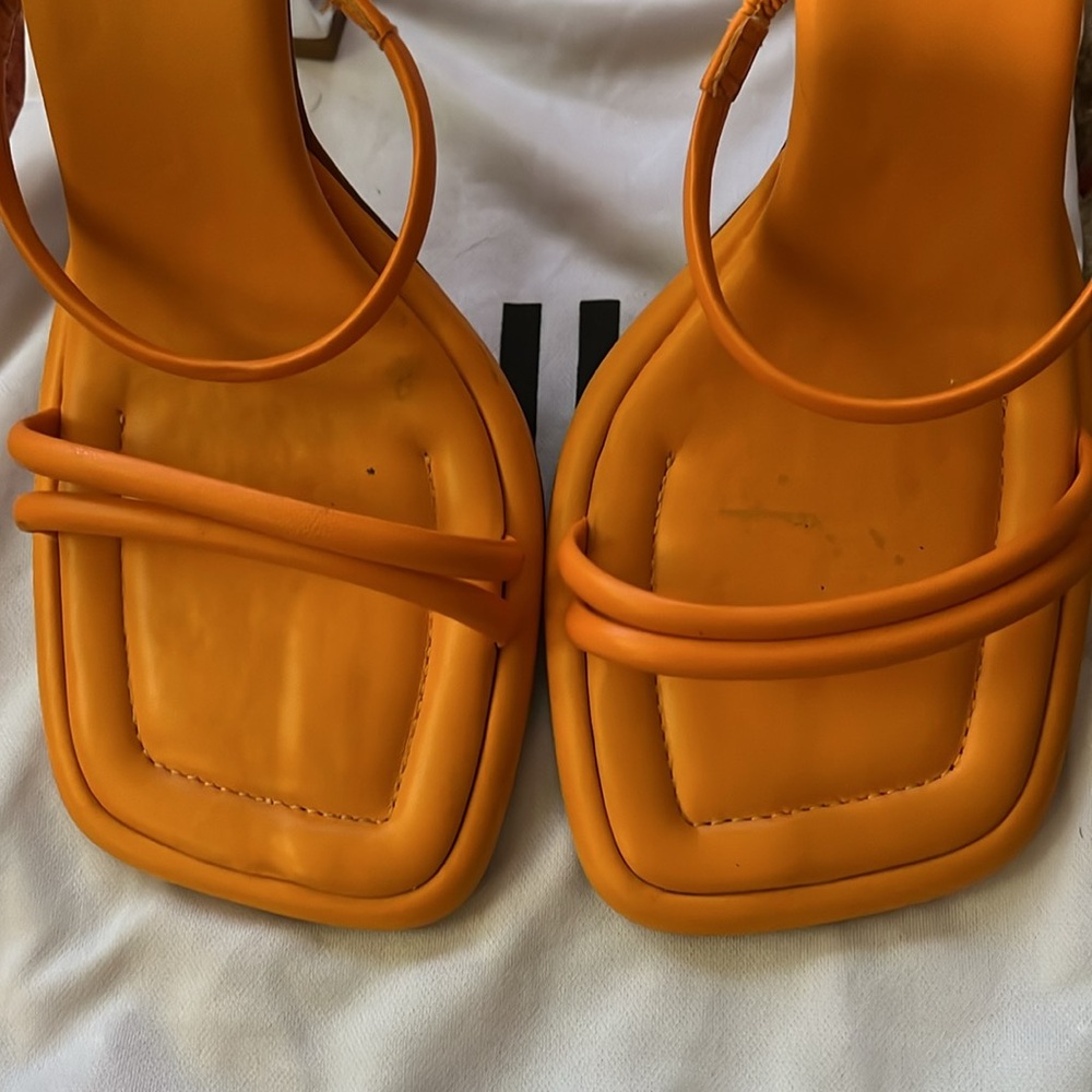 Schutz Agatha Bright Tangerine Leather Sandal Size 10 - Picture 7 of 8